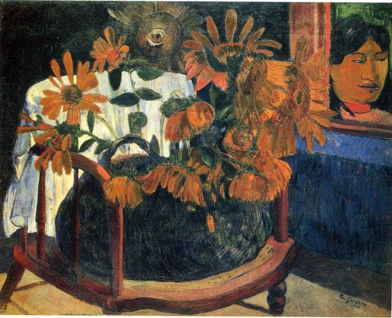 Stilleben med solrosor på stolen   Paul Gauguin