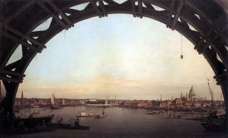 Sikt över London genom bågen av Westminster Bridge   Antonio Canaletto