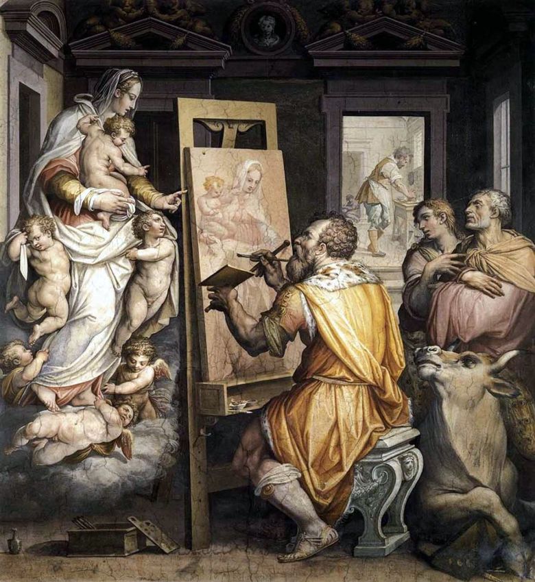 St Luke målar ett porträtt av Jungfru   Giorgio Vasari