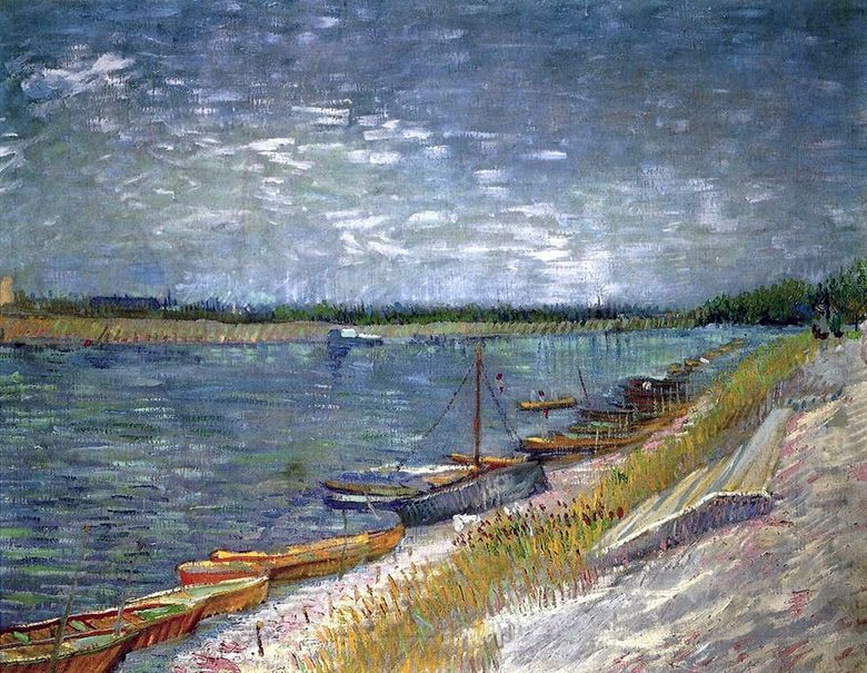 Sikt över floden med roddbåtar   Vincent Van Gogh