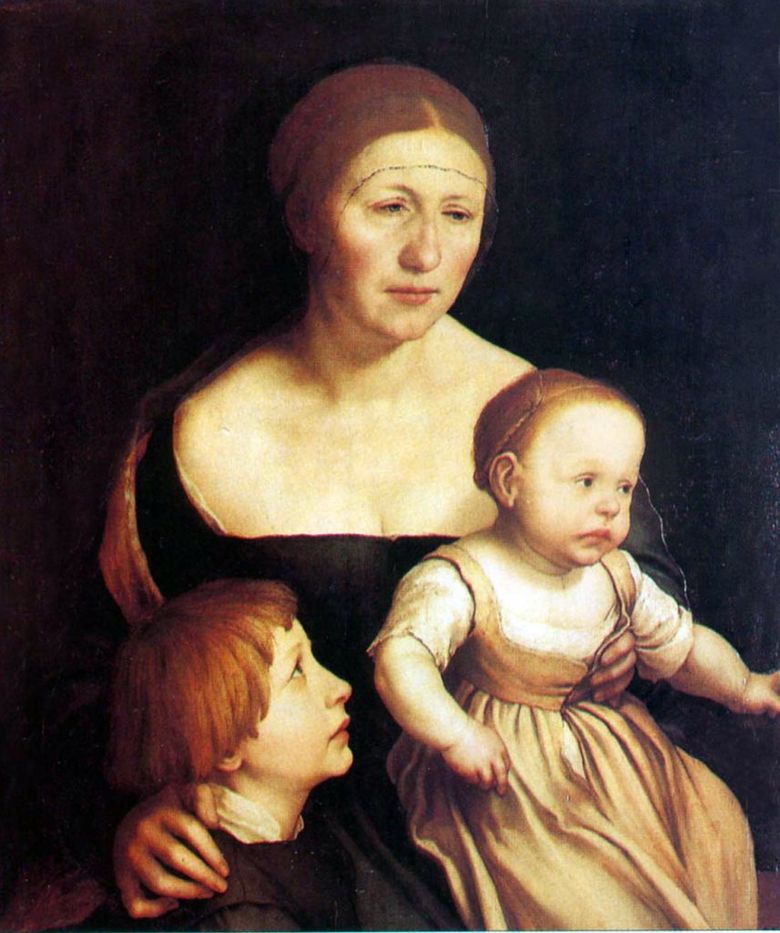 Porträtt av fru och barn   Hans Holbein