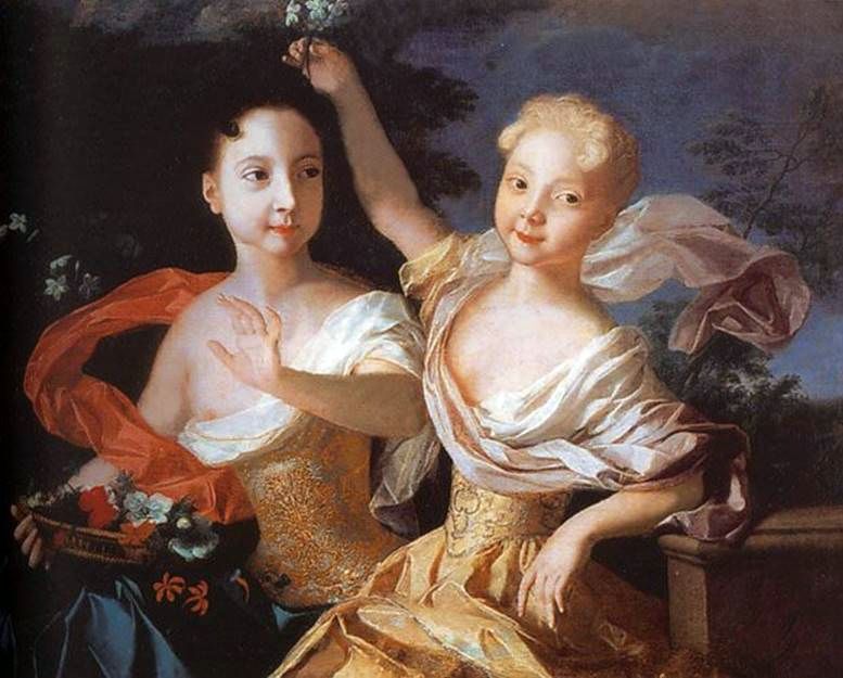 Porträtt av Tsarevna Anna Petrovna och Elizaveta Petrovna   Louis Caravaque
