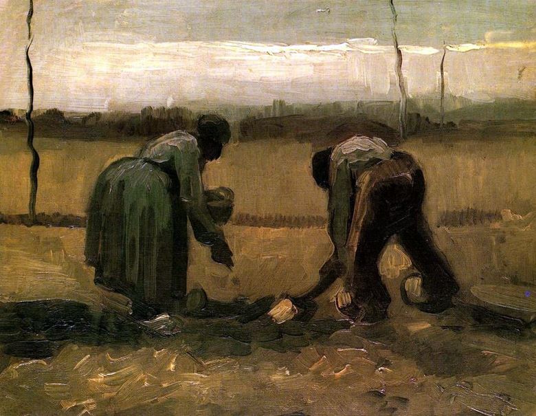 Bonde och bonde som planterar potatis   Vincent Van Gogh