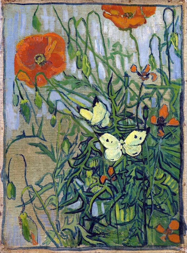 Vallmor och fjärilar   Vincent Van Gogh