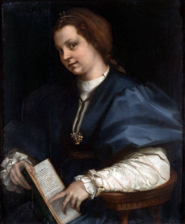 Flicka med en volym Petrarch   Andrea del Sarto