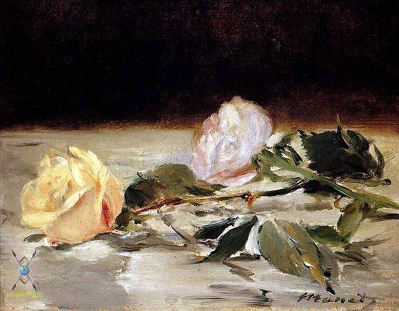 Två rosor på sängäcken   Edouard Manet