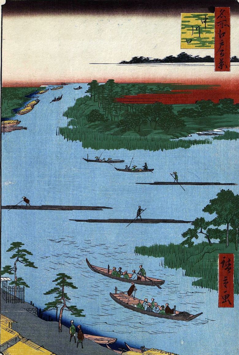 Munningen av floden Nakagawa   Utagawa Hiroshige