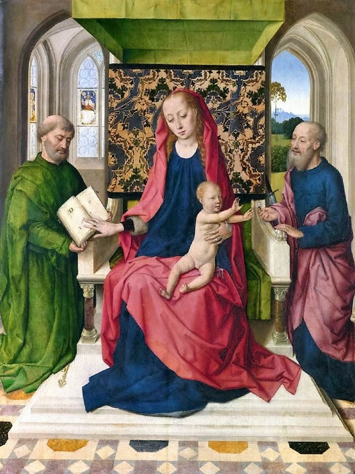 Madonna och barn på en tron ​​med heliga Peter och Paul   Dirk Bouts