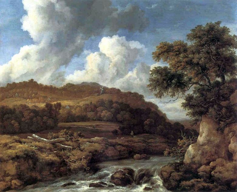 Landskap med trädbevuxna kullar och bäck   Jacob van Ruisdael