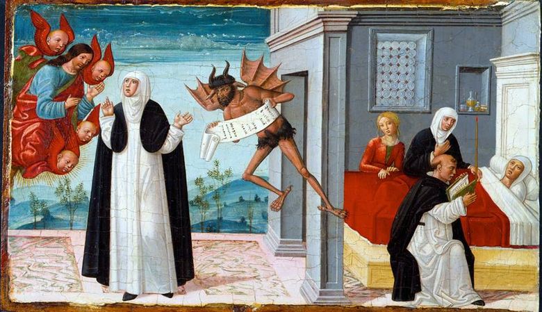Saint Catherine of Siena ber Kristus att befria Palmertin   Girolamo di Benvenuto