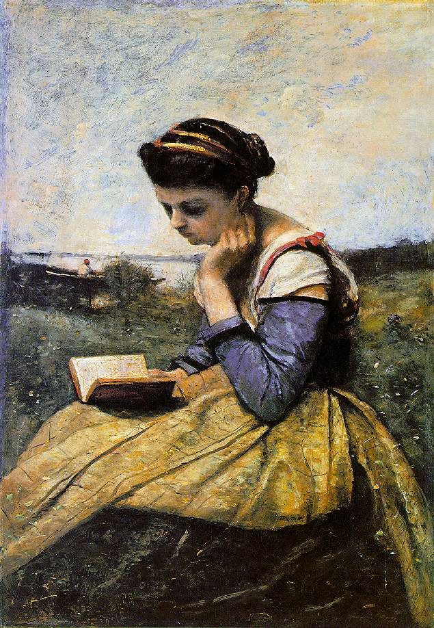 Kvinnaläsning i ett landskap   Camille Corot