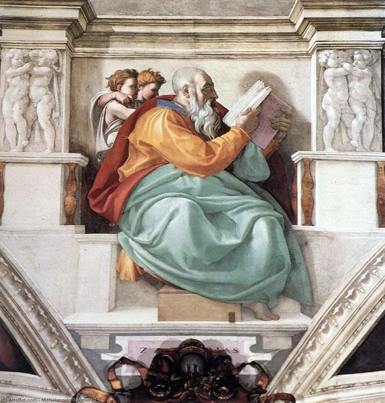 Profeten Zechariah, far till Johannes Döparen (Fresco)   Michelangelo Buonarroti