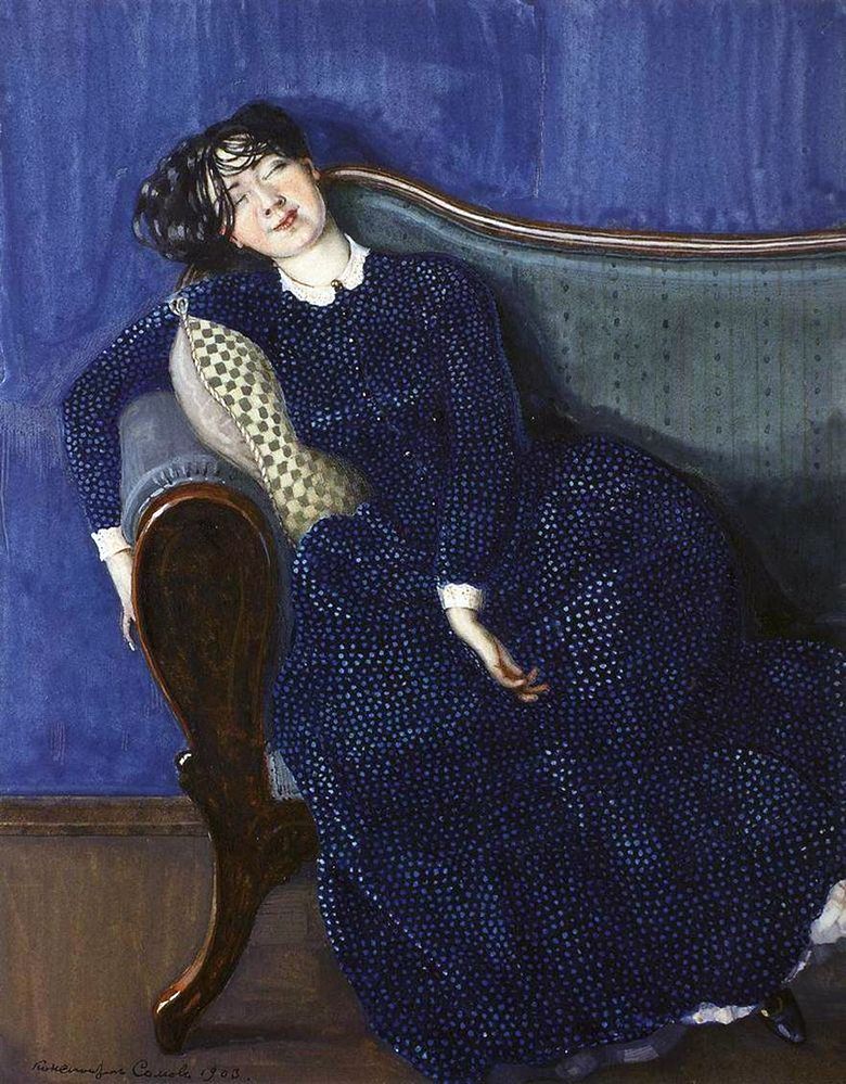 Sovande kvinna i blå klänning   Konstantin Somov