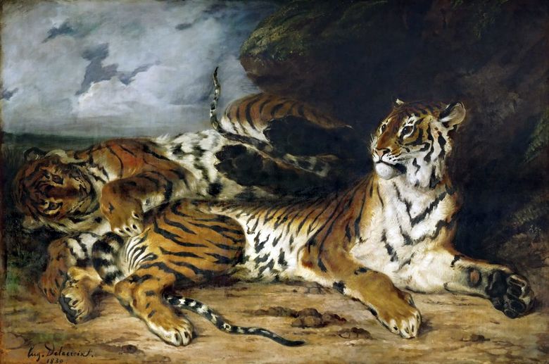 Tiger Cub leker med sin mamma   Eugene Delacroix