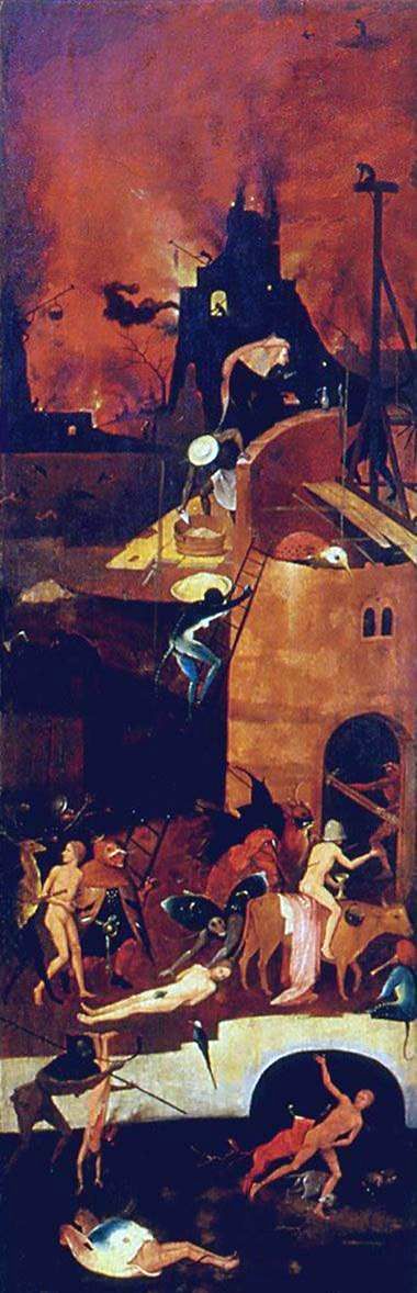 Helvete, altaret på hövagnen. Höger slutare   Hieronymus Bosch