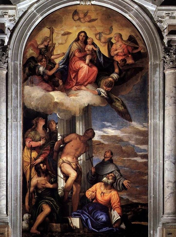 Madonna i ära med St. Sebastian och andra helgon   Paolo Veronese