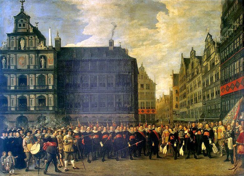 Gruppporträtt av medlemmarna i gevärgilde i Antwerpen   David Teniers