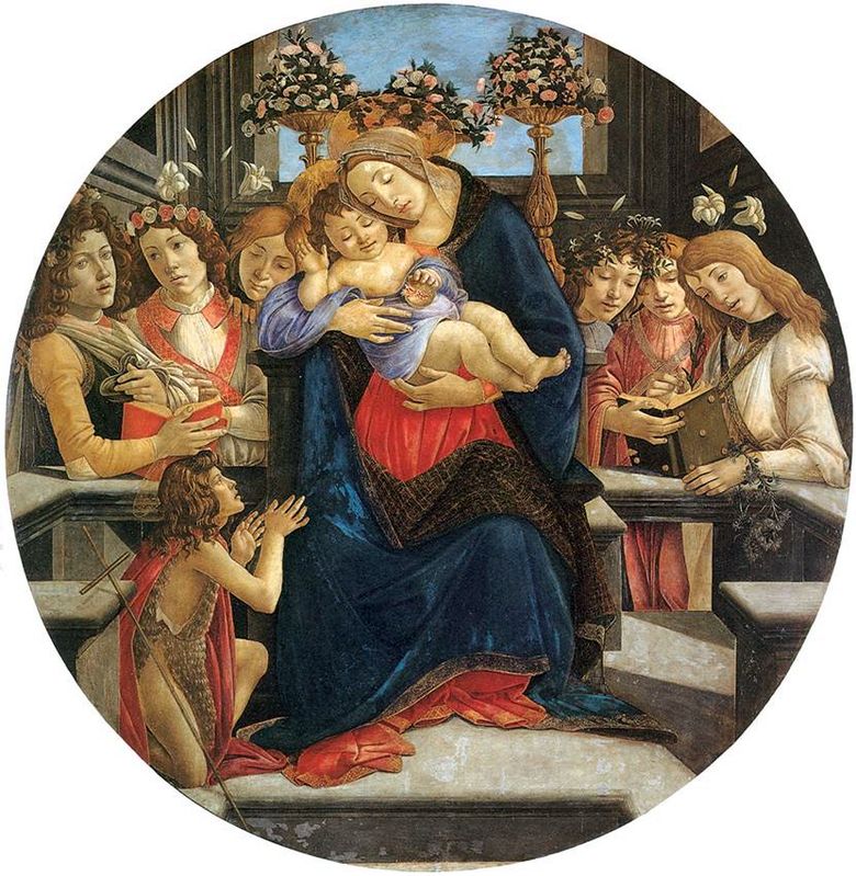 Madonna and Child, Angels and Saint John the Baptist   Sandro Botticelli