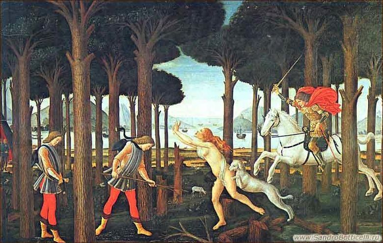 Nokula Boccaccio Nastajo degli Onesti den första episoden   Sandro Botticelli