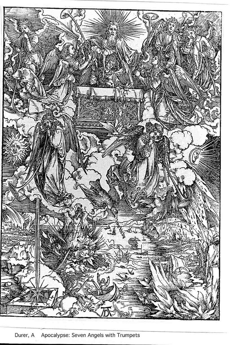 Änglar och sju trumpeter. Gravering   Albrecht Durer